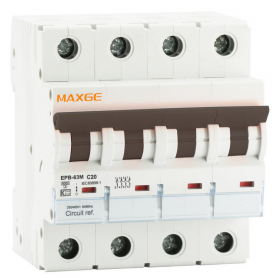 Interruptor automático magnetotérmico Alpha+ industrial 4P 20A Curva C 6kA - MAXGE-RETELEC EPB63M4C20